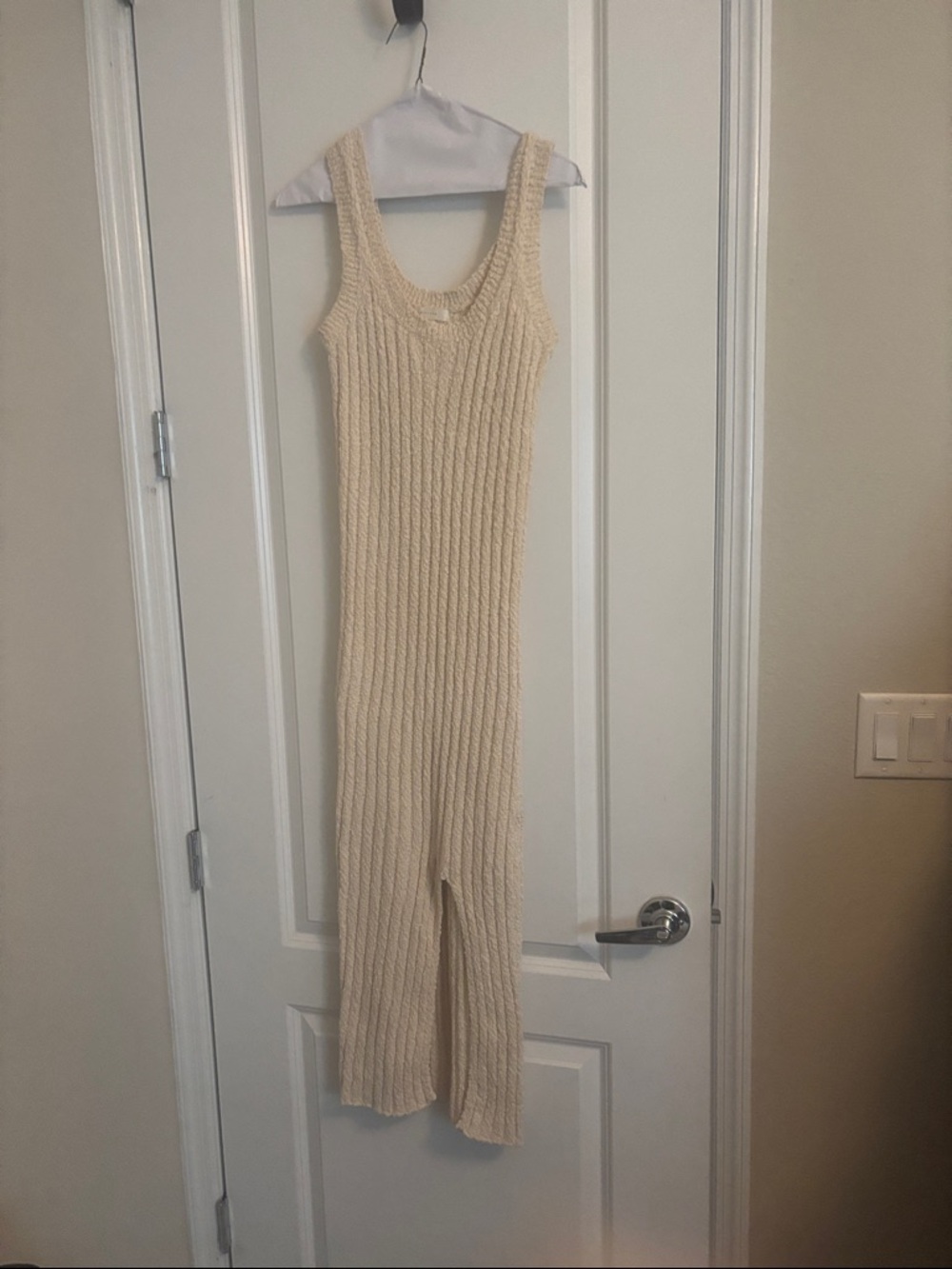 Cream Knit Maxi Dress – Sleeveless Ribbed Style Vici